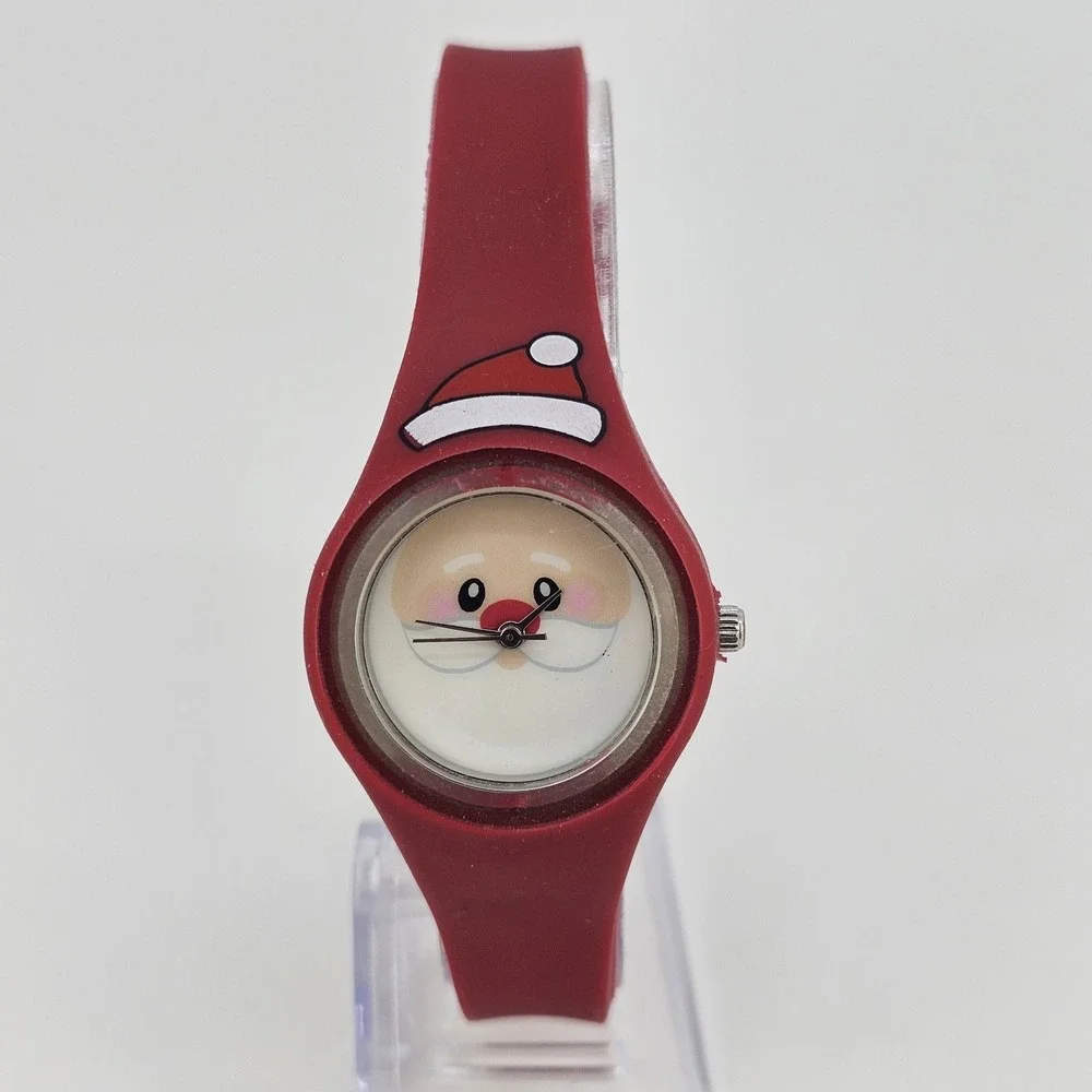 30MM Women's Christmas Watch White Dial Red Plastic Bands New Battery